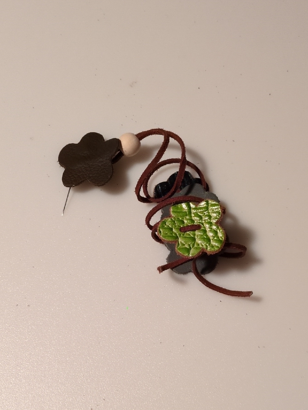 Handmade Multicolor Dripping Flower Genuine Leather Suede Fringe Cord Brooch Pin